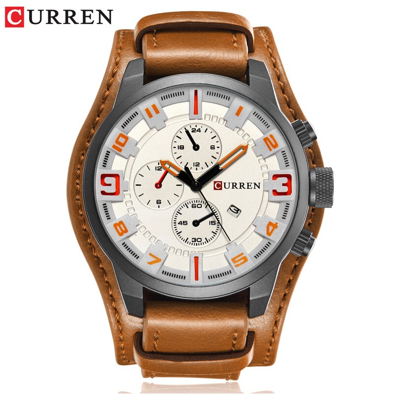 Curren/Curren 8225 Large Dial Calendar Watch Waterproof Blue Light Quartz Leather Watch
