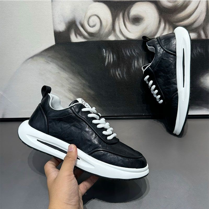 Nuevos zapatos casuales de hombre simple pu lazos de fondo grueso zapatos de skate coreanos suministro transfronterizo cómodo zapatos de hombre transpirables