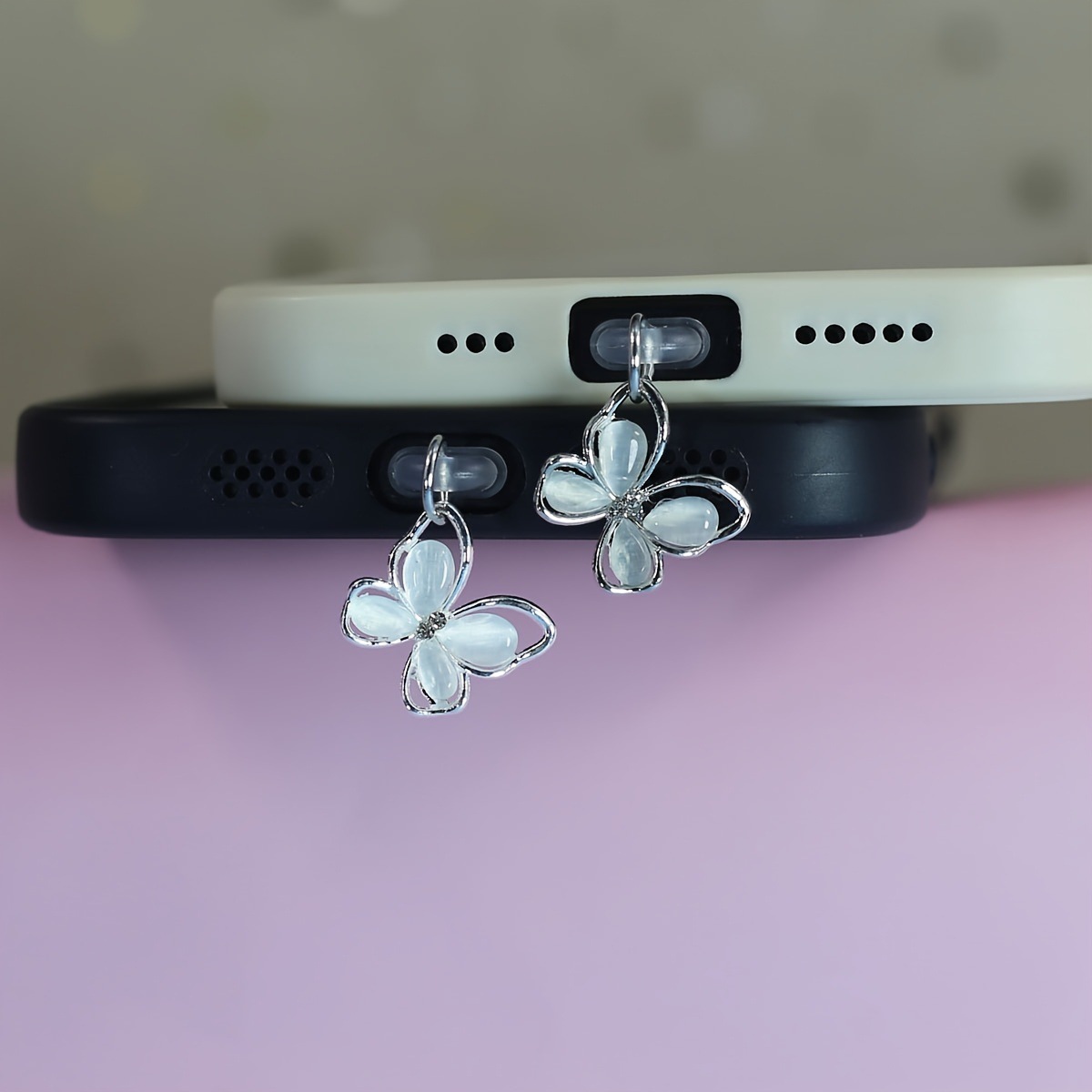 Kristal Taş Kedi Gözü Taşı Kelebek Telefon Toz Tapası Asılı Dekorasyon Telefon Aksesuarı Dekorasyon