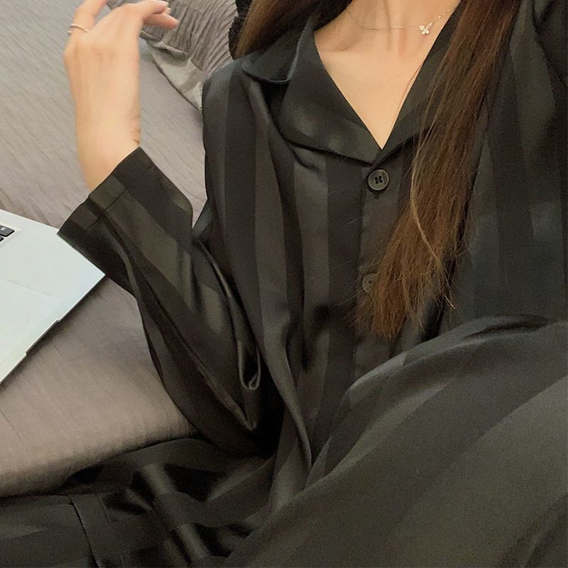 2025 新しいカップルパジャマ男性と女性のための春と秋の夏薄い長袖アイスシルク韓国スタイルのハイエンドホーム服|undefined