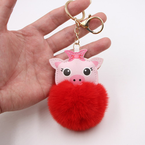 Cross-border cute pig hair ball keychain European and American Amazon pig plush bag accessories pendant gift