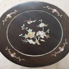 A5L Water Transfer Printing Decal Mandarin Duck Furniture Guzheng Solid Wood Round Stool Drum Stool Water Transfer Printed Chinese Shell Bead Carved Pattern