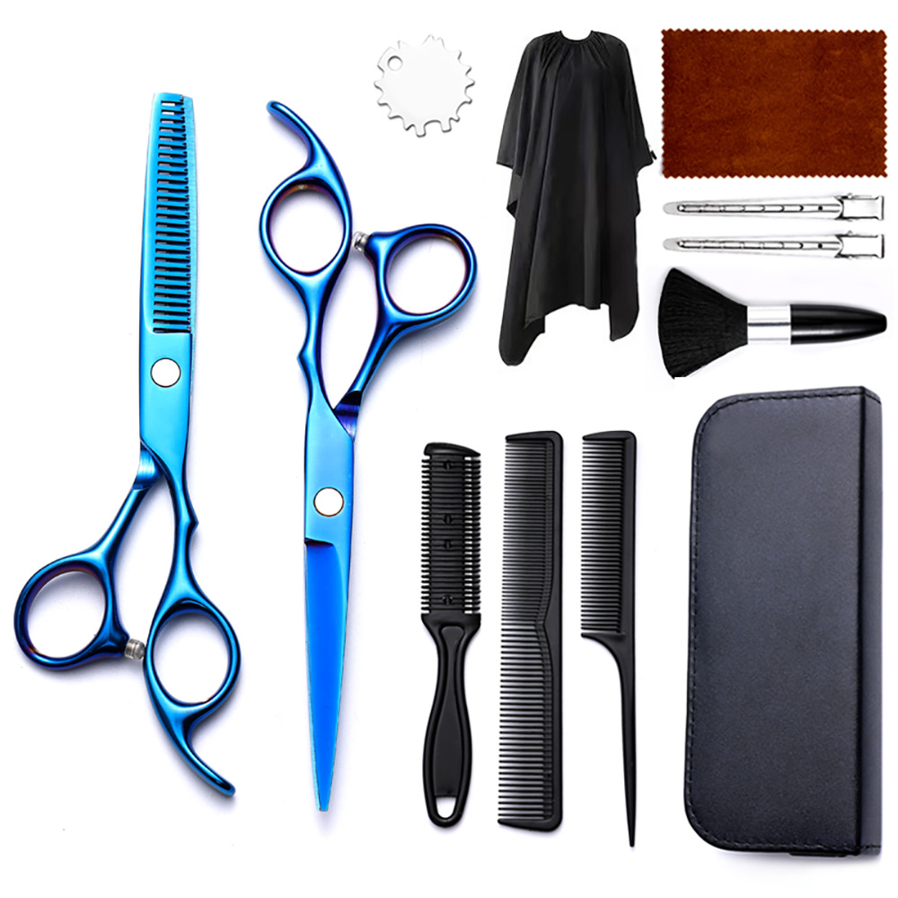 Corte de pelo tijeras transfronterizas amazonas color tijeras de dientes planas cortadas delgadas frange tijeras divisorias fábrica de tijeras al por mayor set de tijeras de peluquería