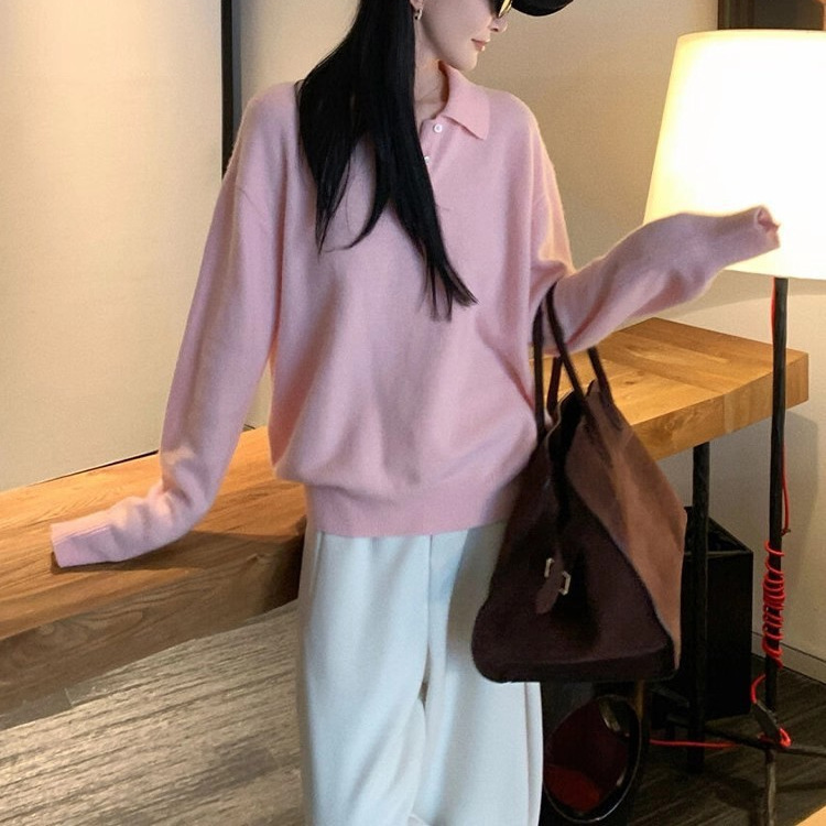 Blush Sweater ~ Healing 100 Sheep Wool Henry Collar Cloud Soft Texture Lazy Knitted Sweater