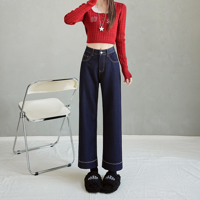 直筒牛仔裤女2025秋冬新款九分高腰窄版阔腿裤垂感宽松休闲法棍裤|undefined