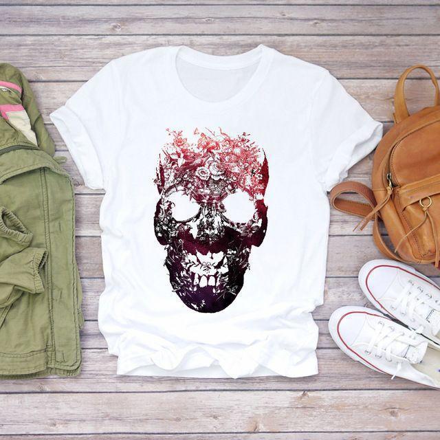 Summer Fashion Skull Butterfly Plant Short shirt NSATE61258