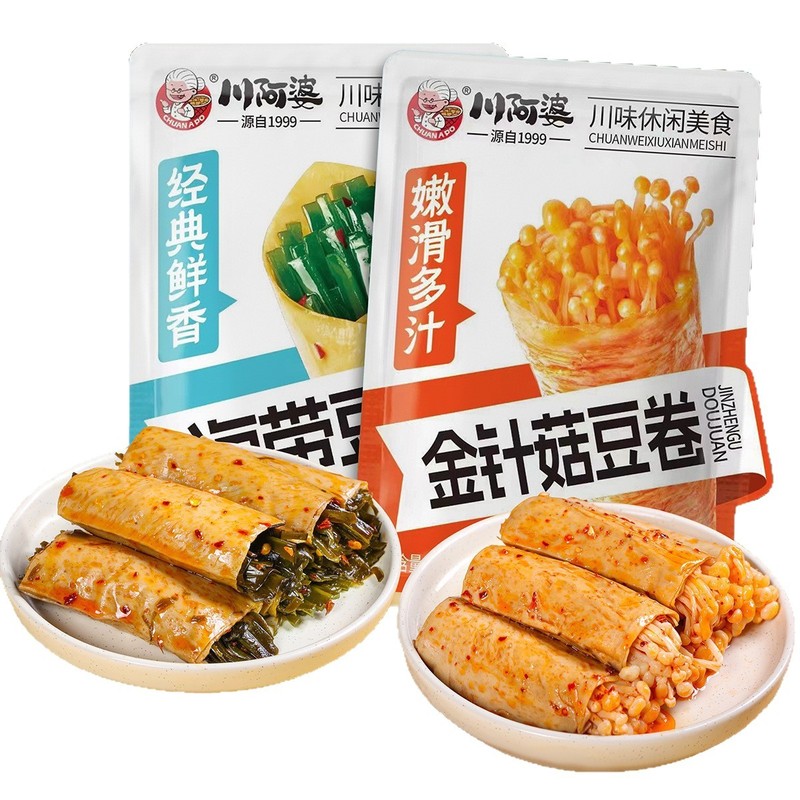 川おばさんのえのき豆巻き、昆布サンド豆皮巻き、スパイシーシリーズ、スナック、干豆腐スナック|undefined