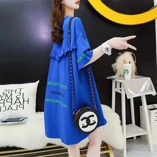 设计感小众半袖上衣长款T恤女夏季短袖大码遮屁股中长款宽松大版