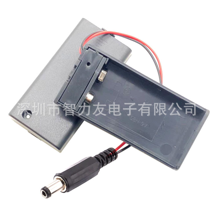 9V电池盒带盖带开关红黑线带DC电源插头9伏方形电池盒 6F22电池座