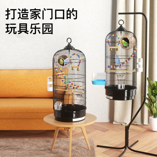 Bird Cage Parrot Cage Tiger Skin Black Phoenix Extra Large Round Metal Bird Cage Collection Wenniao Embroidered Eyes Luxury Villa Starling Cage