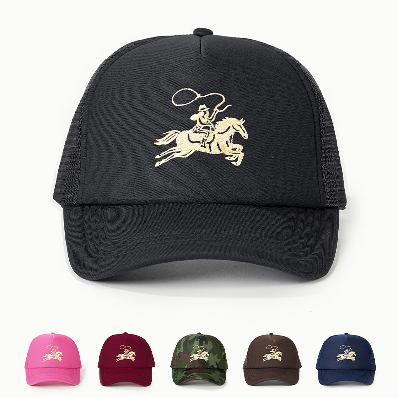 A New Style Embroidered Women's Horse Riding Cowboy Sponge Mesh Hat Retro Adjustable Peaked Cap Spring and Summer Casual Women's Anti-Slip