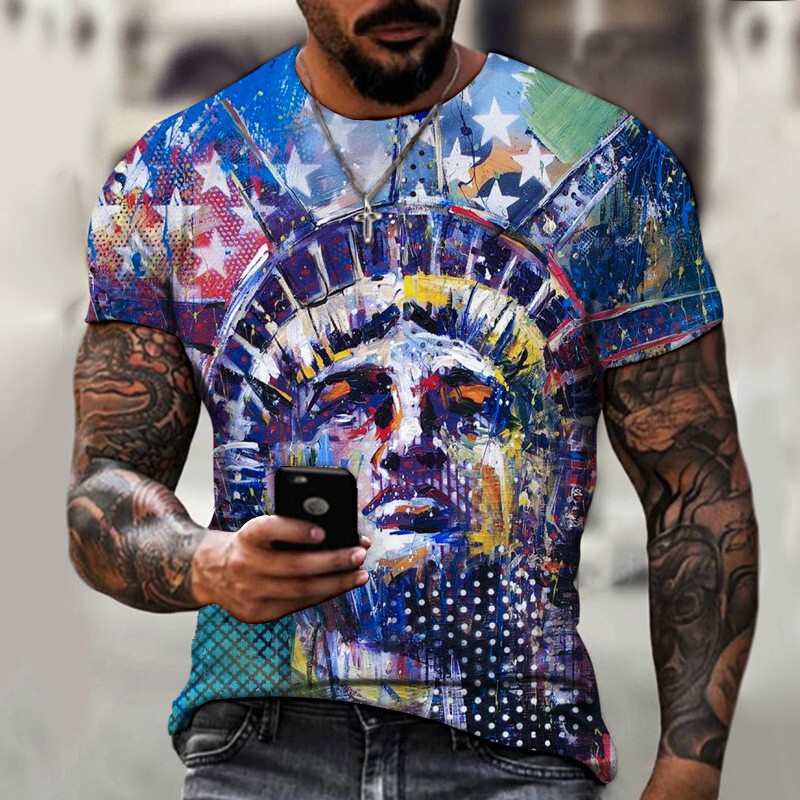 New cross-border model, hot-selling on AliExpress and Amazon in Europe and America, vintage fashion casual 3D digital print short sleeve