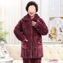睡衣女冬季中老年妈妈装加绒加厚加大奶奶宽松婆婆棉袄家居服套装