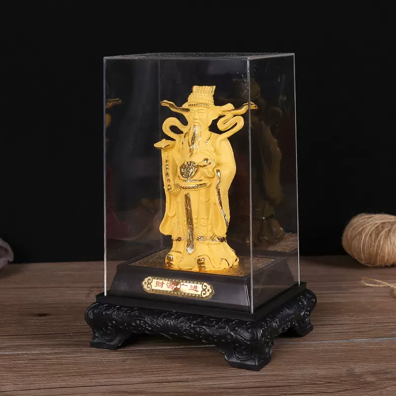 绒沙金中号财源广进财神摆件飘带财神招财商务会销工艺品定制聚财