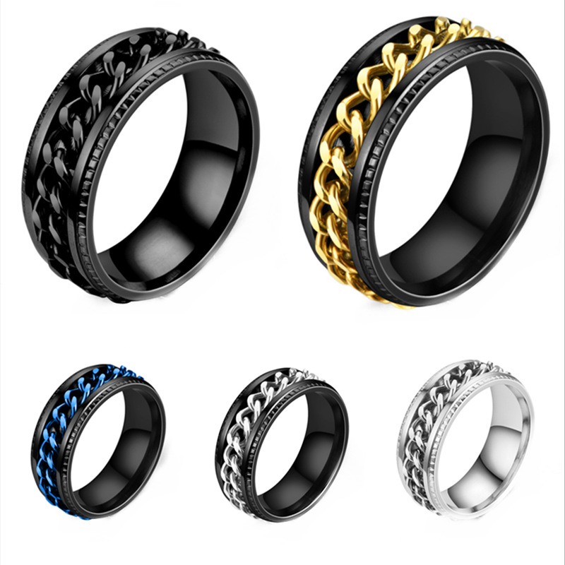 Simple Style Geometric Titanium Steel Chain Men's Rings display picture 2