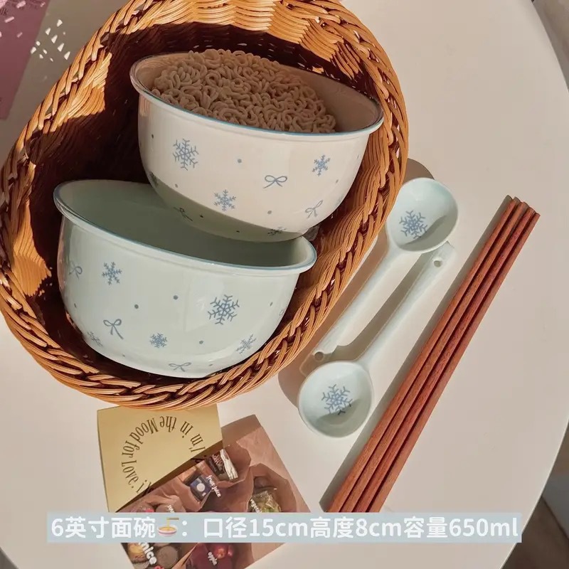 커플스타일 혼합팩 - 파란색 + 흰색 - 국수그릇 + 숟가락 2개 + 젓가락 2개