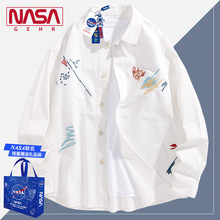 同款NASA联名白衬衫男长袖高感春秋季美式夹克2024新款纯棉衬衣