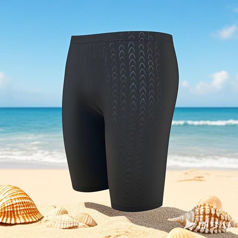 Swimming Trunks Five-Point Men's Professional Swimsuit Boxer Shorts Imitation Sharkskin Adult Large Size Hot Spring Swimming Suit