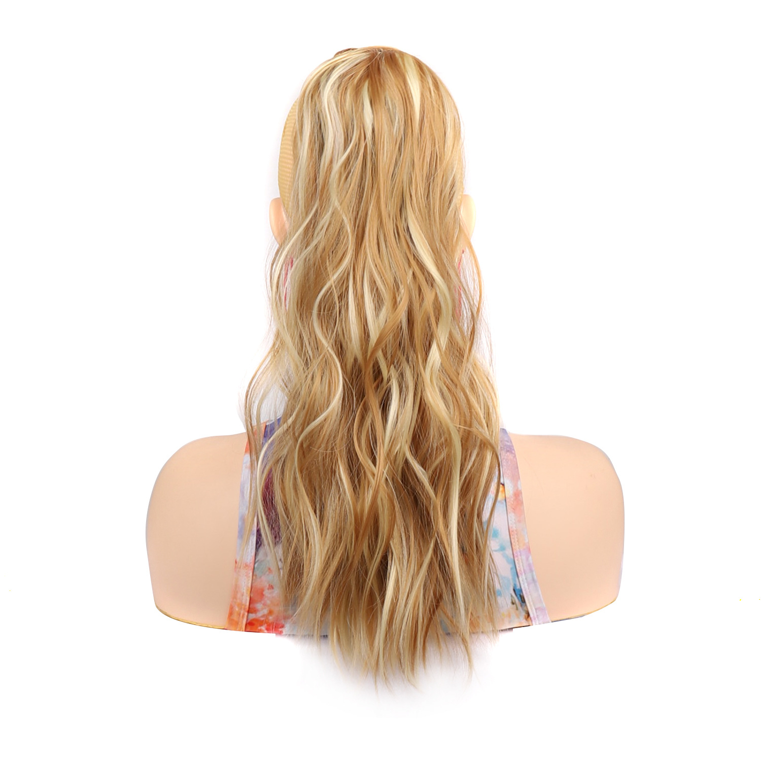 Cheveux synthétiques ondulés à l'eau, cheveux larges ondulés, queue de cheval bouclée avec Velcro_voghion.com