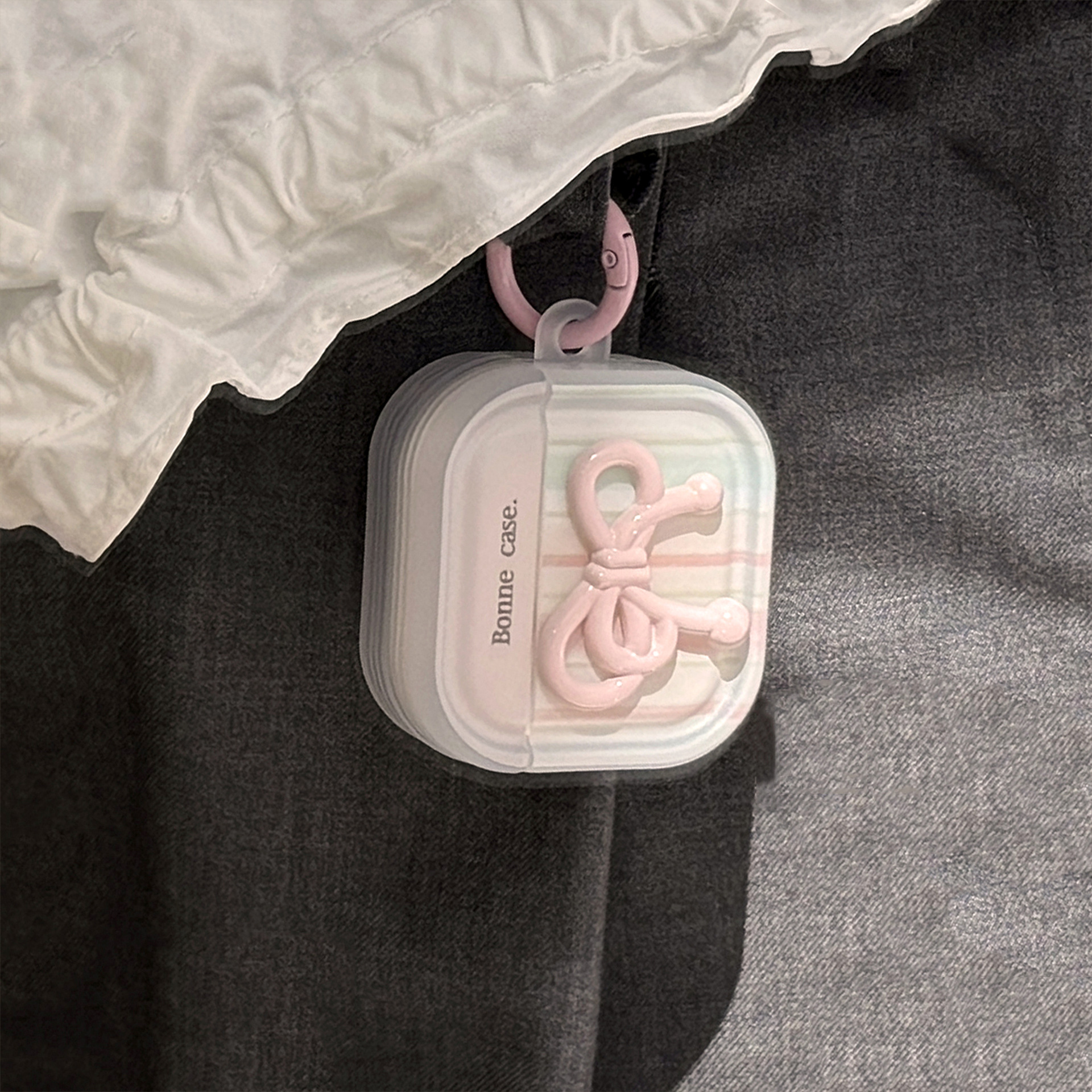 Arco de rayas dulces para Apple Airpods 4 generación cubierta de auriculares Bluetooth Pro2 colgante de polvo 1 transparente 3 generación