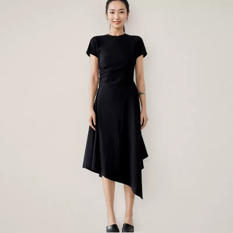 法式黑色针织连衣裙女夏气质高级感修身别致长裙气质大摆a字裙