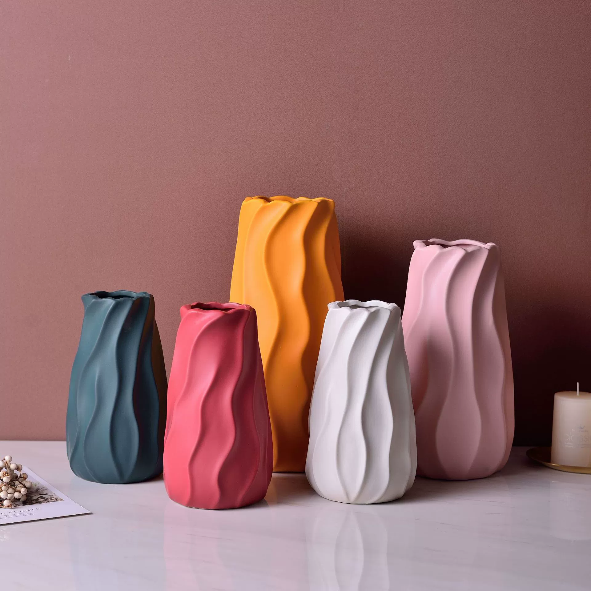 Белый, зеленый, розовый глиняный вазa Yuguang Morandi трехместная декоративная посуда цветочное ремесло украшение