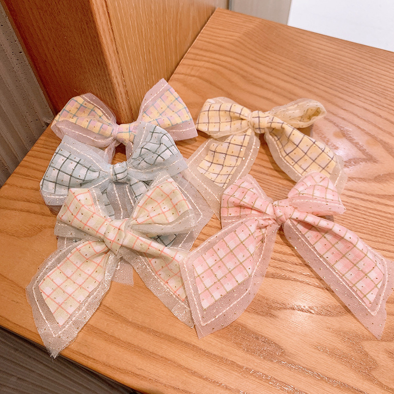 Children's Lattice Bow Heart Simple Net Gauze Hairpin display picture 5