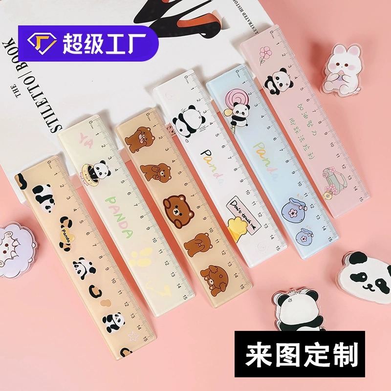 Креативная и милая акриловая линейка 15 см, линейка с мультяшными персонажами, линейка с маленькими животными, высококачественная для учеников начальной школы, оптом для быстрого заработка.