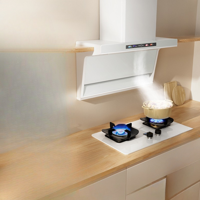 [Hot Selling] -- White Range Hood, White Top and Side Double Range Hood, Gas Stove, Smoke Stove Linkage Set for Home Use