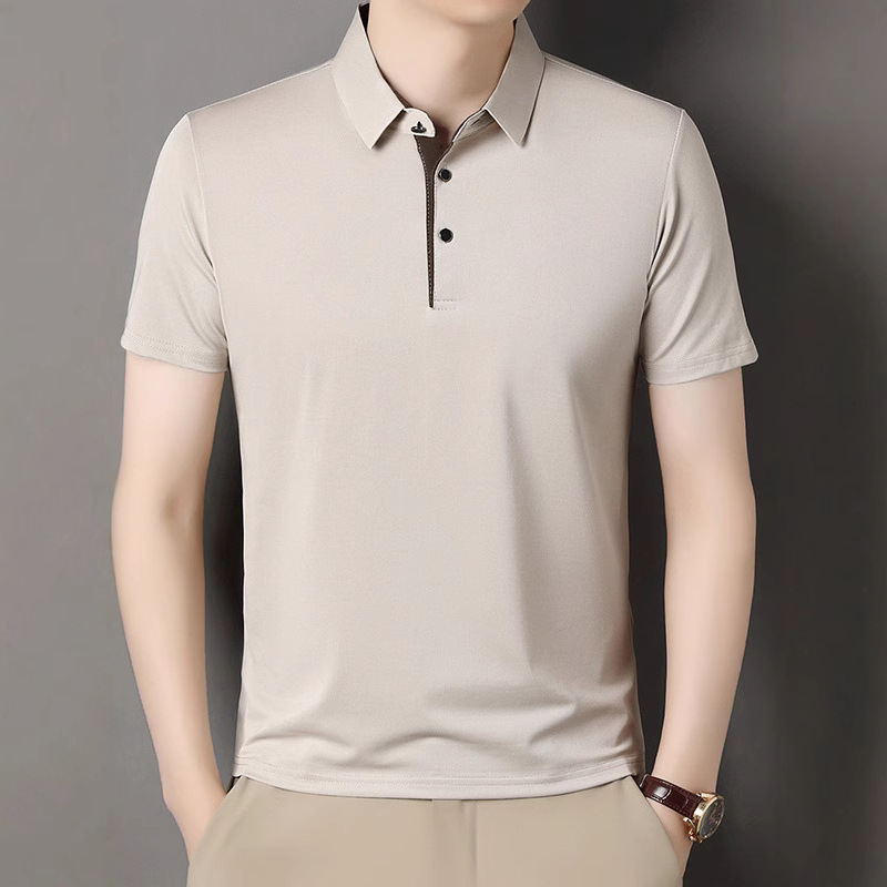 Outside the Station Cross-border Men's Short-sleeved Ice Silk Polo Shirt 2025 Summer New Middle-aged and Young People Stitching Casual All-match T-shirt