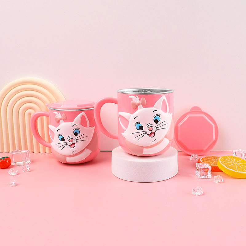 Vaso de agua para niños, anticaídas, vaso de acero inoxidable para el hogar, vaso de leche para bebés de guardería con escala