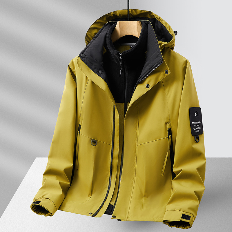 Hooded Mountaineering Jacket Two-Piece Polar Liner Men's Spring, Autumn and Winter Plus Fat Outdoor Waterproof Soft Shell Jacket