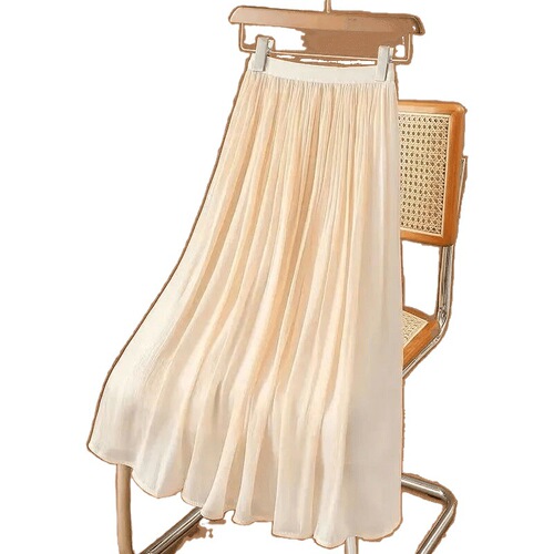 Elegant Flowing Sheer A-line Skirt for Women 2025 Spring Sheer A-line Skirt with Large Swing Hem and Droopy Medium-length Skirt