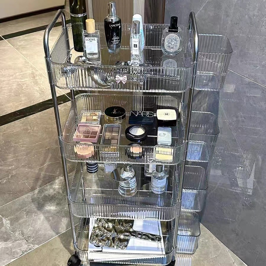 Estante de almacenamiento de brecha de baño de carro de acrílico sala de estar estante de almacenamiento de aperitivos estante de almacenamiento de cosméticos móvil multicapa