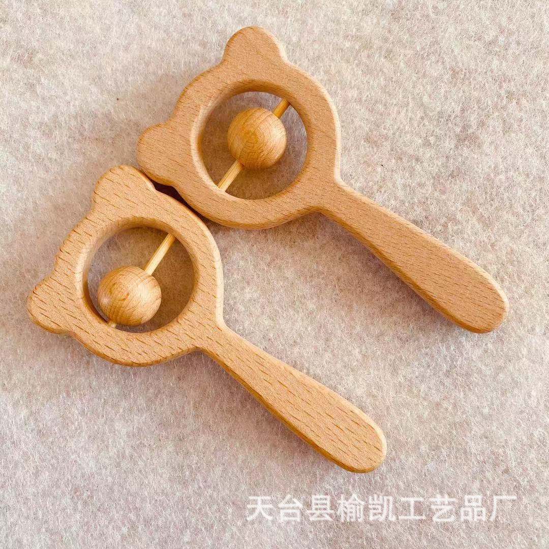 DIY Beech bebé oso sonajero, bebé teether juguete bebé teether palo teether
