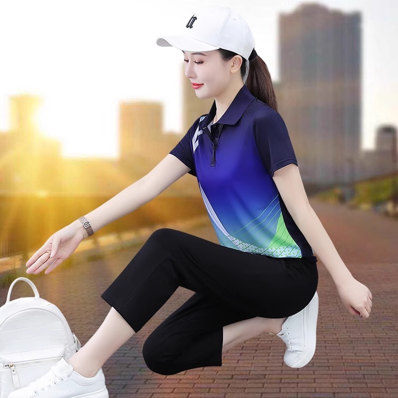 速干运动套装女冰丝2025新款薄款休闲时尚跑步健身服七分裤两件套|undefined