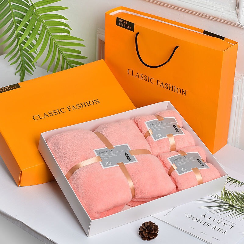 Pu Xi Coral Velvet Towel Gift Box Souvenir Bath Towel Three-Piece Set High-End Gift Towel Set with Logo Printing