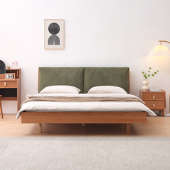 Nordic cherry wood solid wood bed, Japanese minimalist floating cushion master bedroom double bed, natural wood furniture for small homes