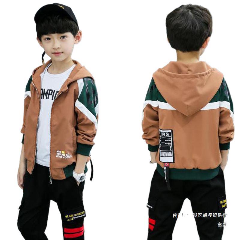 어린이 의류 소년 가을 코트 2023 새로운 스타일 중대형 어린이 윈드 브레이커 재킷 소년의 최고 서양 스타일