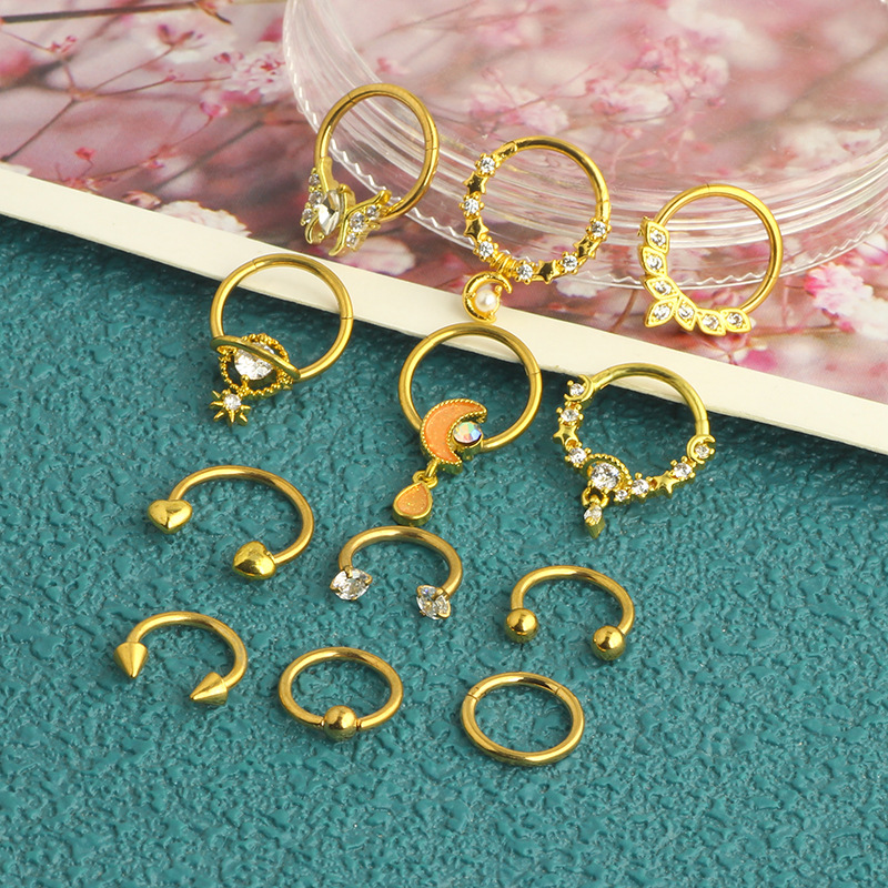 12-Piece Black Stainless Steel Nose Ring Set - Cross-Border Open Ring Nose Stud Ear Bone Piercing Jewelry detail image 9