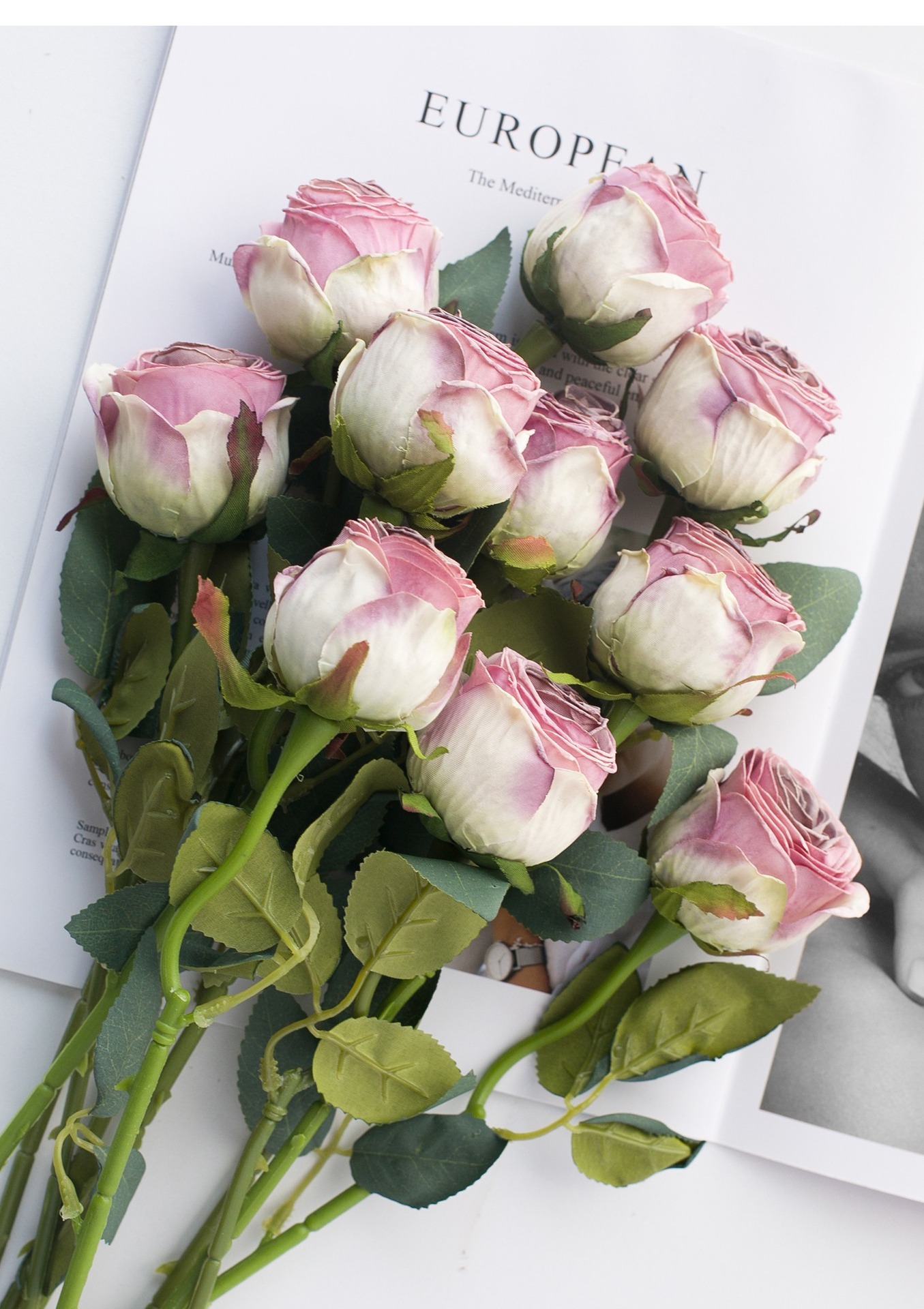 Floare artificială floare uscată margine arsă buchet de trandafiri sufragerie decor dormitor floare din plastic floare de mătase decorare de lux ușoară_voghion.com