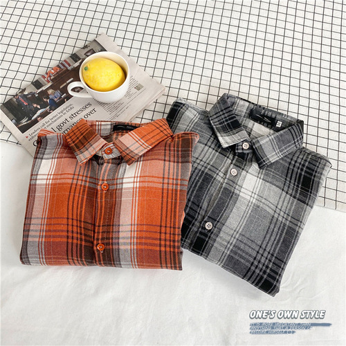 Fashion Trend Retro Men's Checkered Shirt Hong Kong Style Quality Casual Open Cardigan Top Long Sleeve Collar Shirt Wholesale