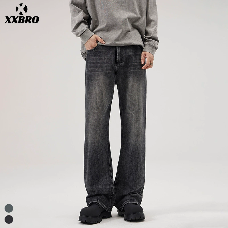 Xxbro мужская одежда # американская высокая улица осень новые стирание бамбуковые хлопчатобумажные джинсы свободные микролы старые широкие брюки