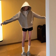 美式复古氛围感宽松条纹开衫连帽卫衣女早秋季休闲长袖外套女装潮