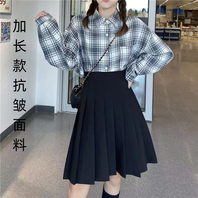 女性用プリーツスカート、秋冬スカート、ハイウエストAラインスリムスカート、小柄な方向け、カレッジスタイル、露出防止機能付き|undefined