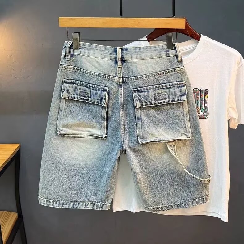 Men's High Street Loose Fit Denim Shorts Summer Trendy Cool Retro Style Five Point Pants New_mkmklike.com