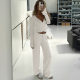 Fall/winter 2024 European and American Casual Lace-up Bell Sleeve Top fleece-lined Loose Pants Pajamas Two-piece Sports suit