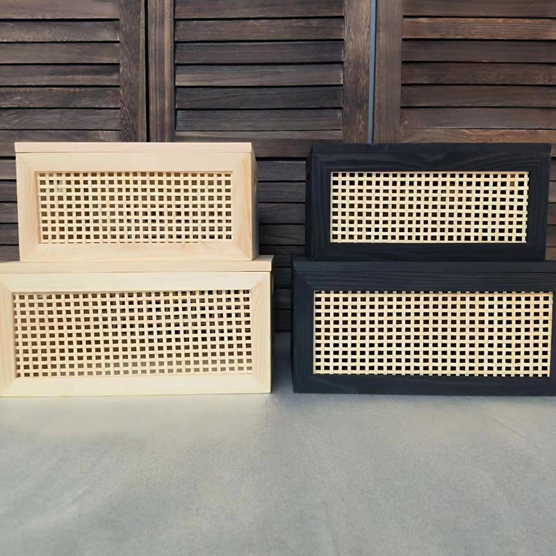 Vintage Rattan Storage Basket Desktop Solid Wood Storage Box Home with Lid Sundry Toy Storage Basket Book Storage Box