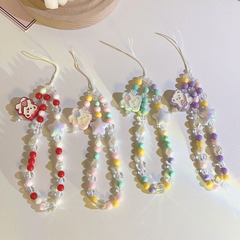 Mixed color irregular beaded mobile phone lanyard camera ccd keychain headphone cover pendant mobile phone case chain bead chain