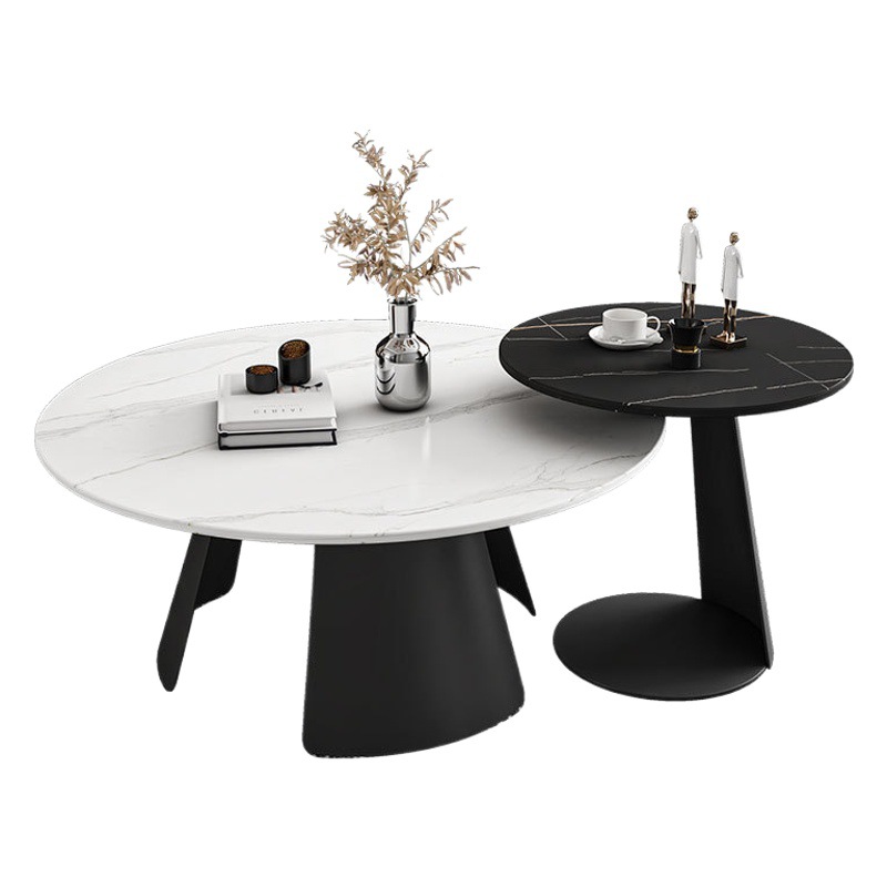 Luz de lujo moderno tamaño simple placa de roca redonda combinación de mesa de té sala de estar diseño para el hogar mesa lateral italiana de alta gama